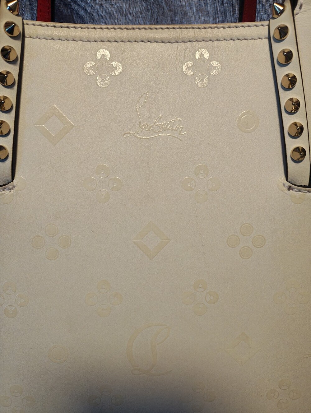 Calfskin Loubinthesky East West Cabata Tote White - Picture 2 of 16